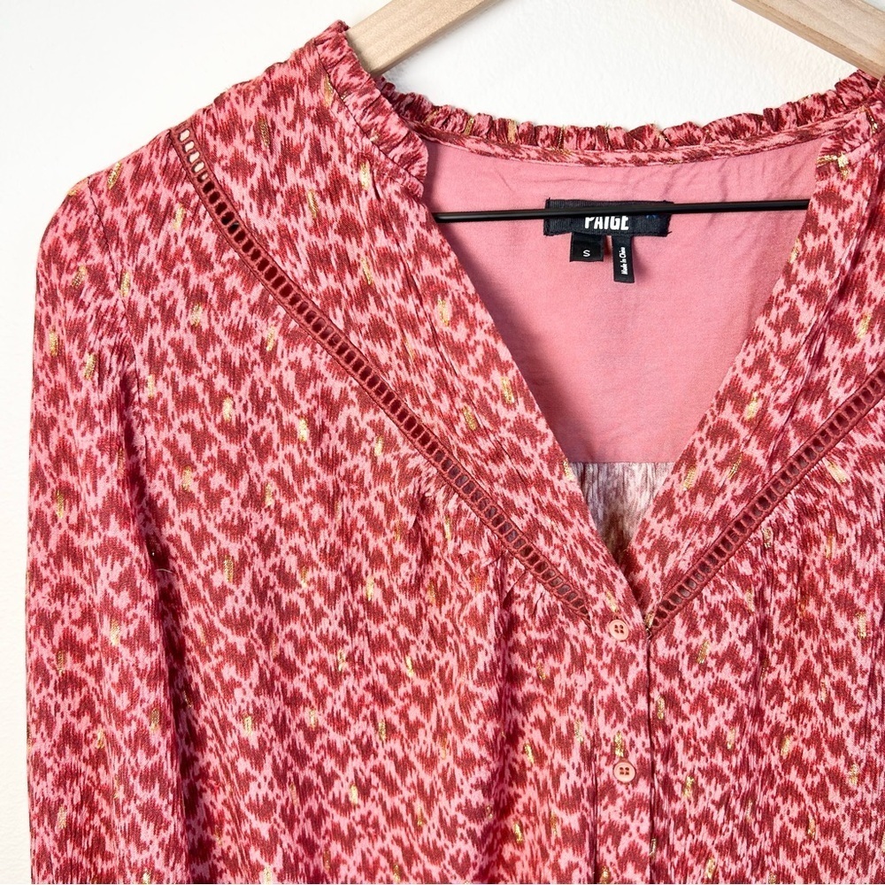 PAIGE Women's Doris Three Quarter Button Front V-Neckline in Papaya Size Small - Picture 3 of 16